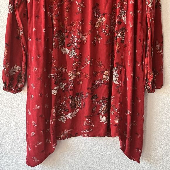 Knox Rose Red Floral Dress Boho Fall Long Sleeve V-Neck Women's Size Small - Picture 3 of 8